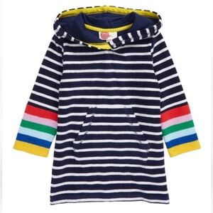 Mini Boden Hooded Towel Swim Cover Up Navy White Stripe Rainbow Cuff Size 7 8